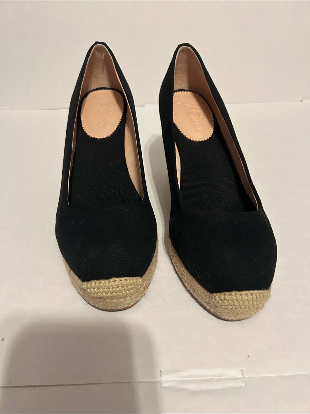 J Crew Seville Women Espadrille Black Slip On Canvas Comfort Wedge Shoes